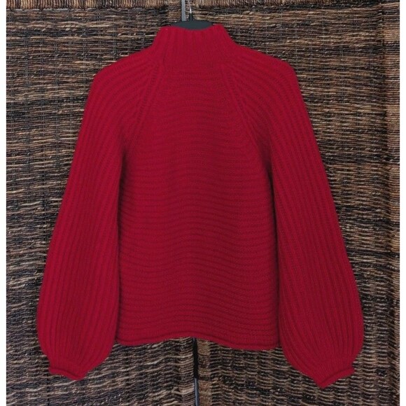 Stine Goya Nicholas Wool Lantern Sleeve Mock Neck Sweater Medium Red Chunky Knit - Picture 2 of 6